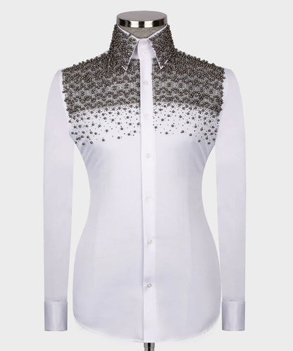 ❄️ Silver Rain – White Shirt with Silver Crystal Embellishments