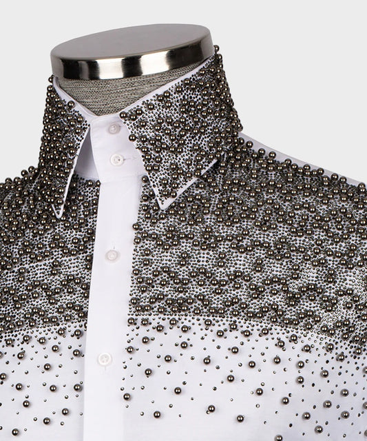 ❄️ "Silver Rain" – White Shirt with Silver Crystal Embellishments