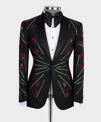 Silver-Red Stoned Black Tuxedo