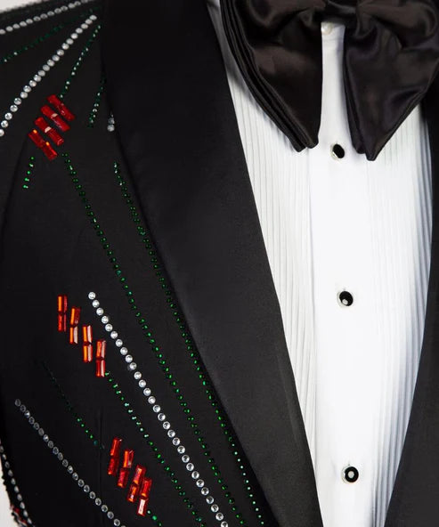 Silver-Red Stoned Black Tuxedo