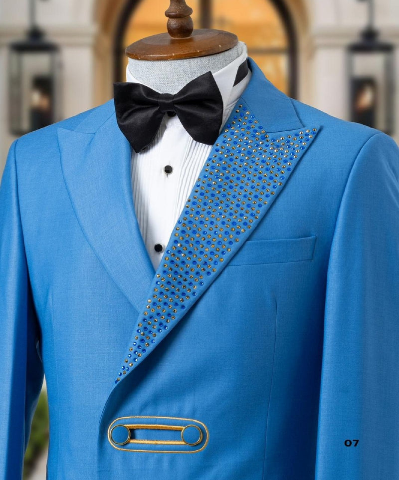 Sky Blue Tuxedo Jacket With Stones 