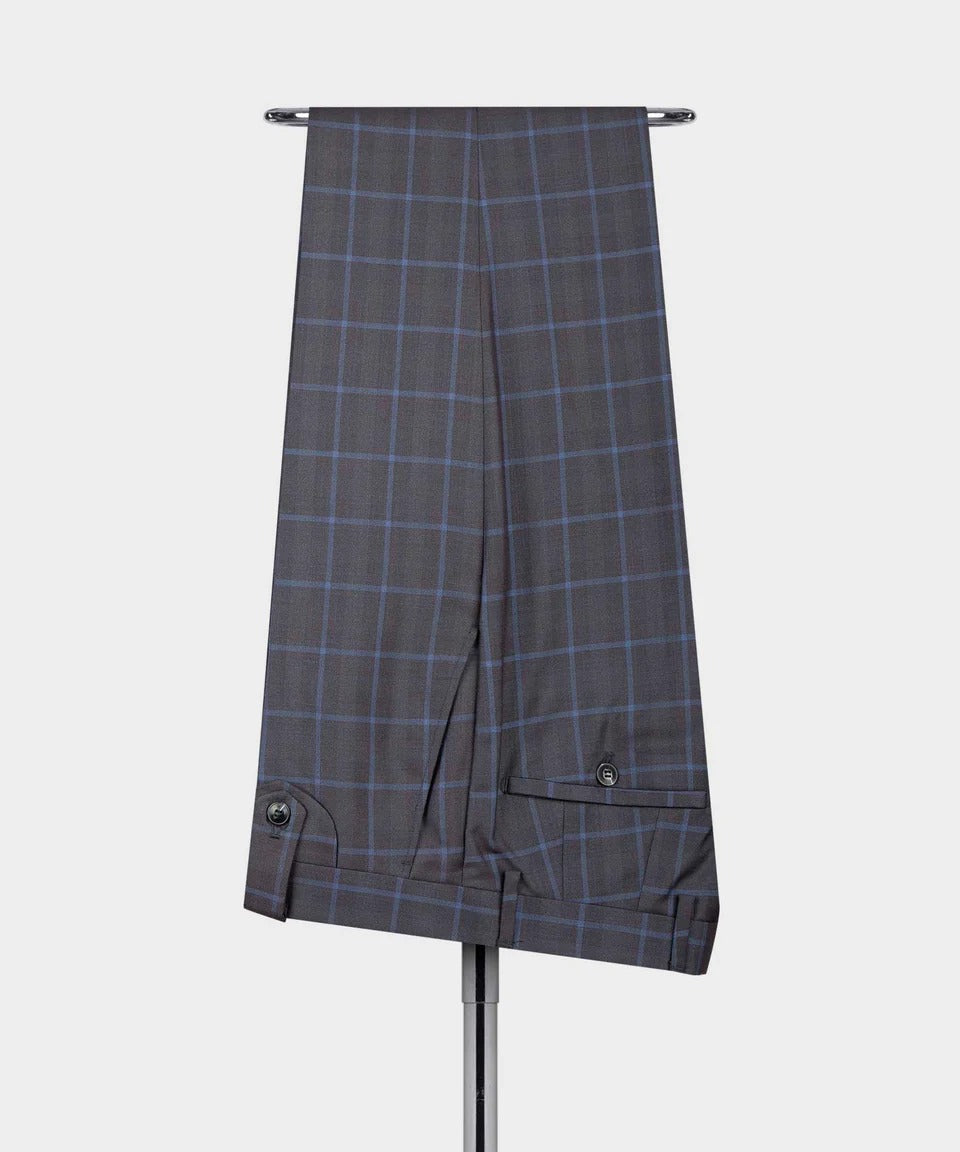 Slate Brown Windowpane 3-Piece Suit – Sophistication in Every Square