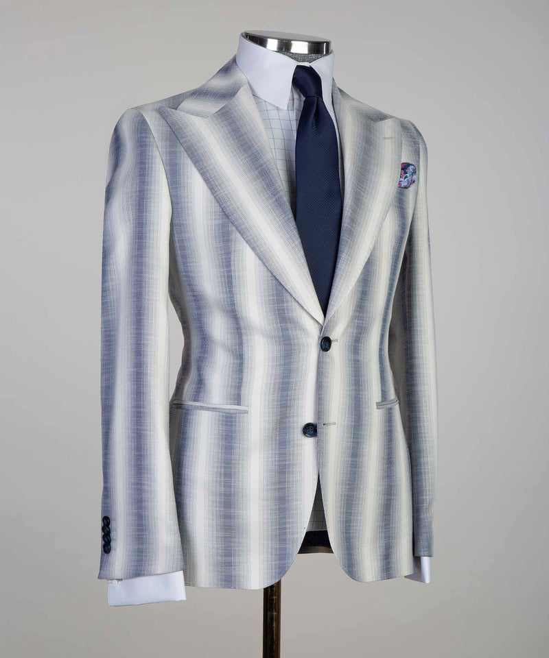 Slim Fit Light Blue Striped Suit Men