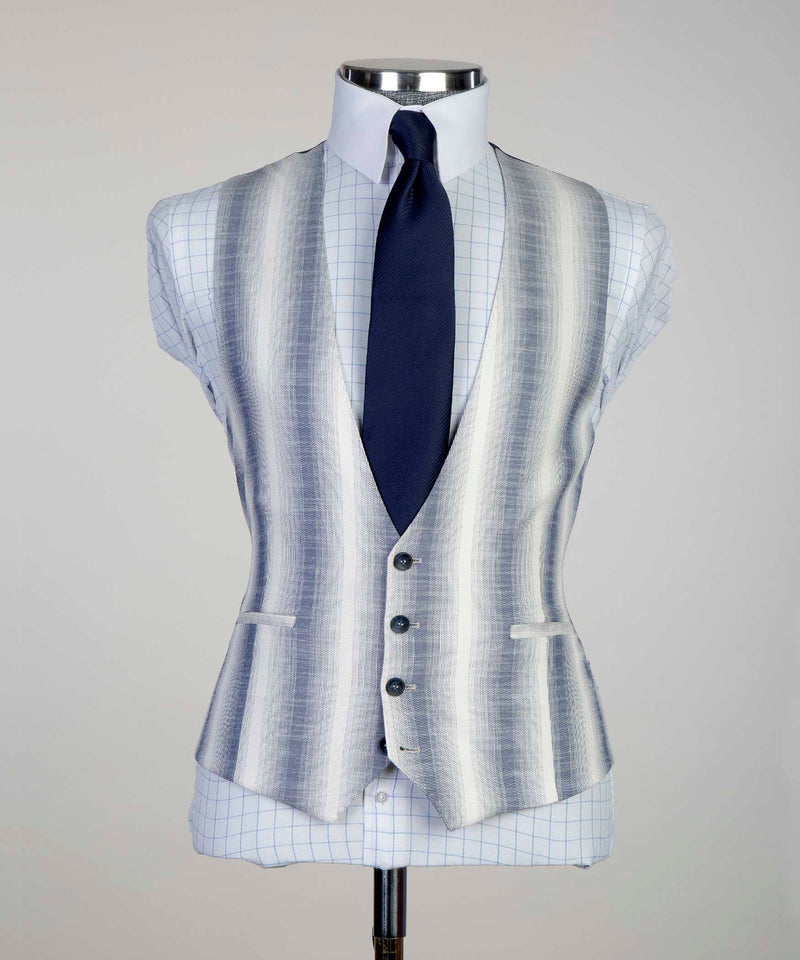 Slim Fit Light Blue Striped Suit Men