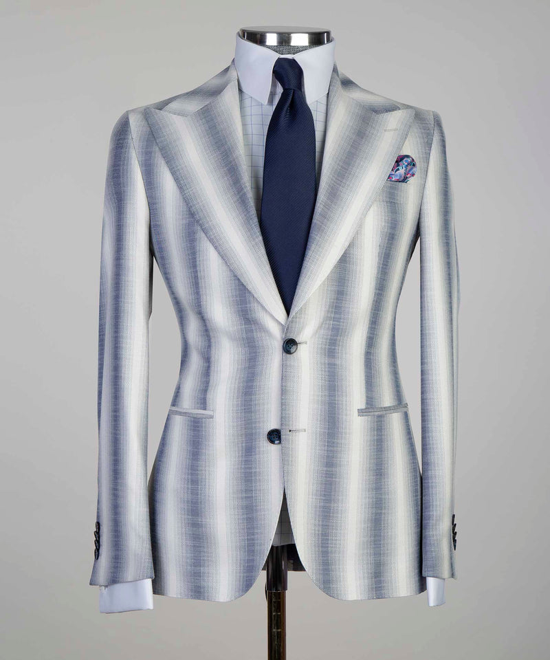 Slim Fit Light Blue Striped Suit Men