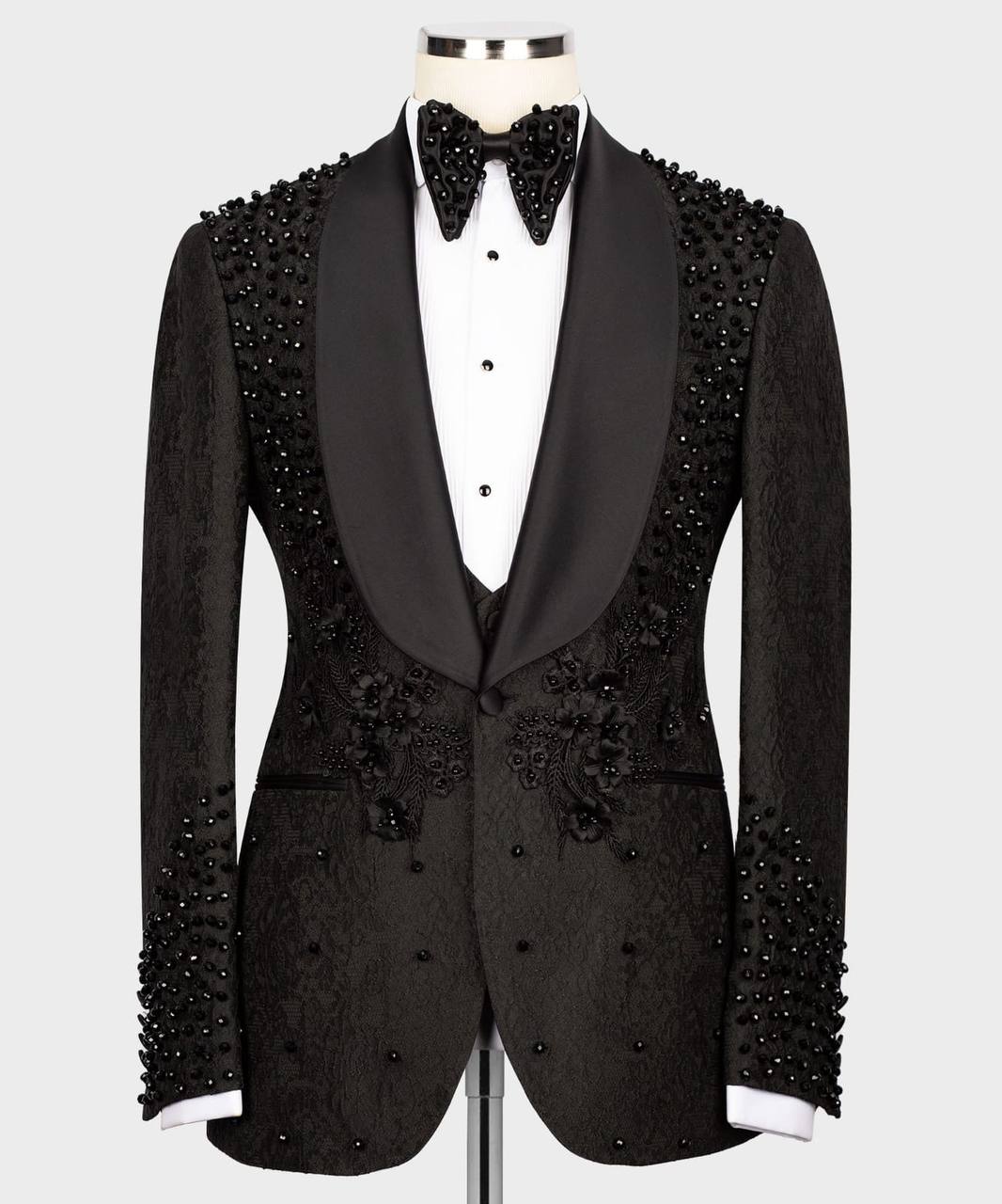 Stone Stitched Black Beaded Tuxedo