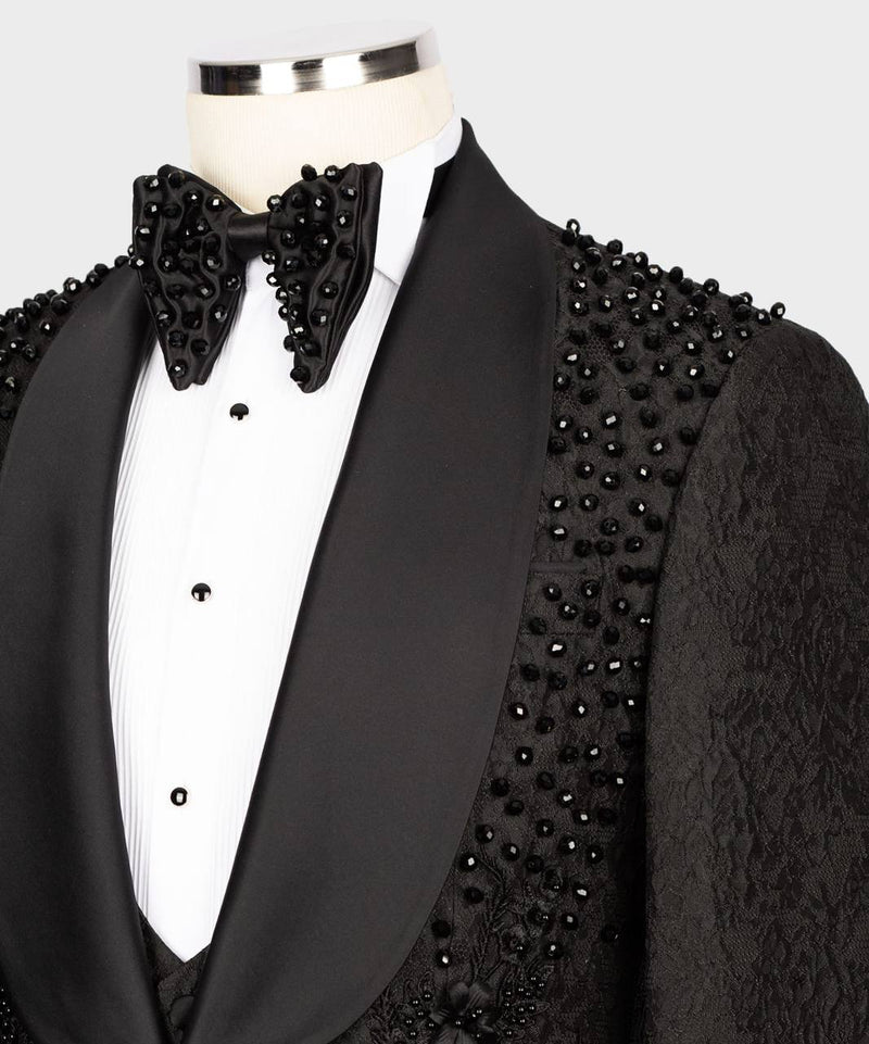 Stone Stitched Black Beaded Tuxedo