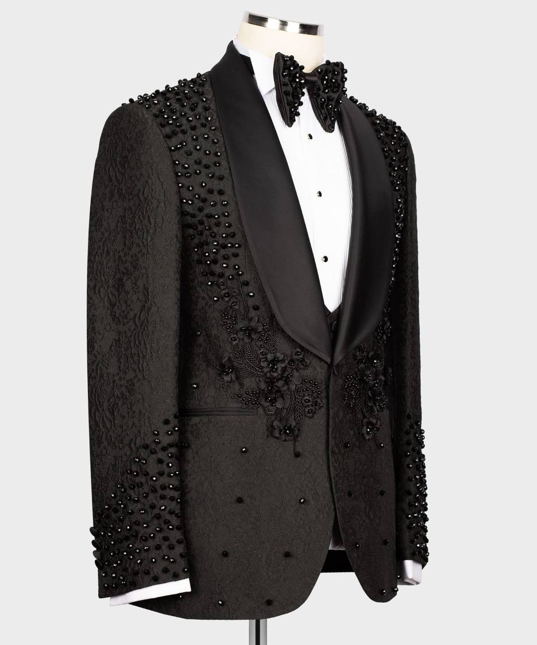 Stone Stitched Black Beaded Tuxedo