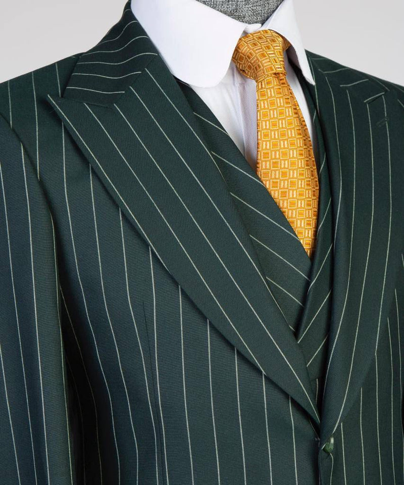 Striped Forest Green Suit Mens