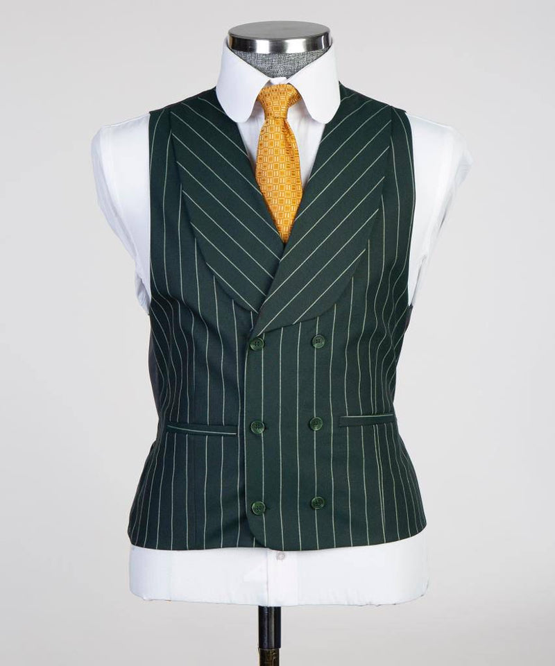 Striped Forest Green Suit Mens