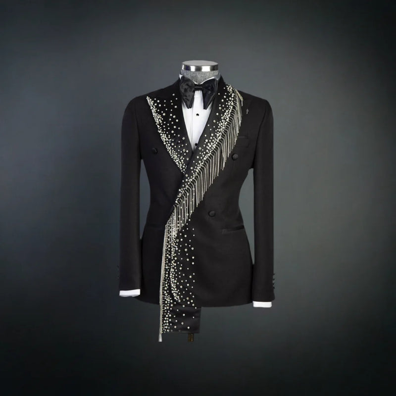 Tuxedo Black with Silver Stoned Shawl Style 