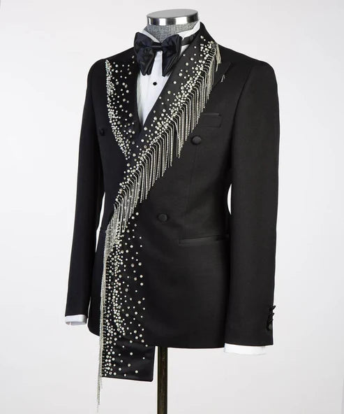 Tuxedo Black with Silver Stoned Shawl Style 