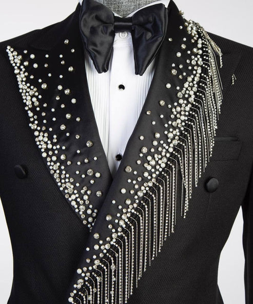 Tuxedo Black with Silver Stoned Shawl Style 