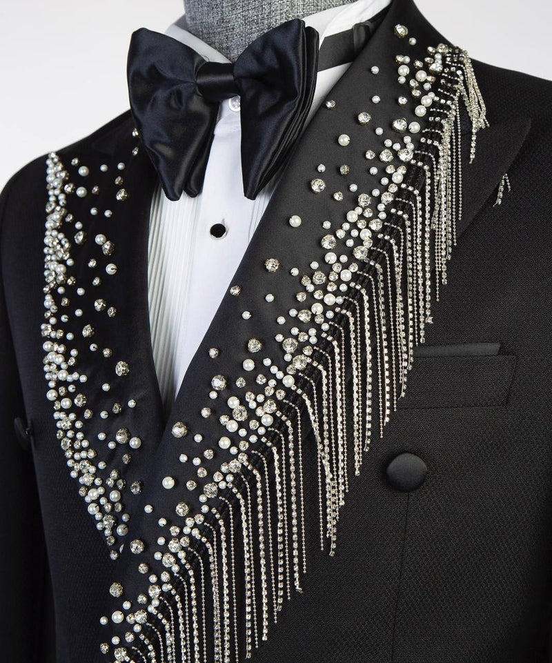 Tuxedo Black with Silver Stoned Shawl Style 