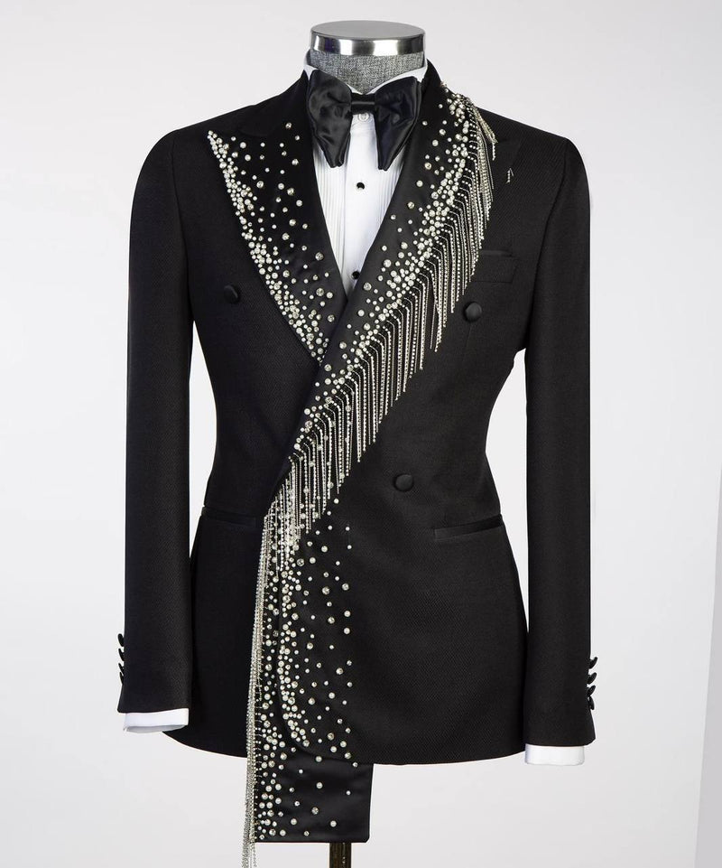 Tuxedo Black with Silver Stoned Shawl Style 