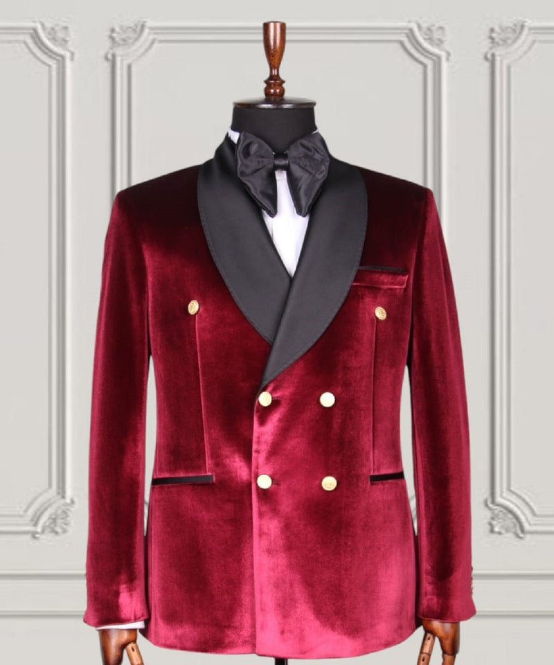 Vivid Burgundy Velvet Double Breasted Tuxedo