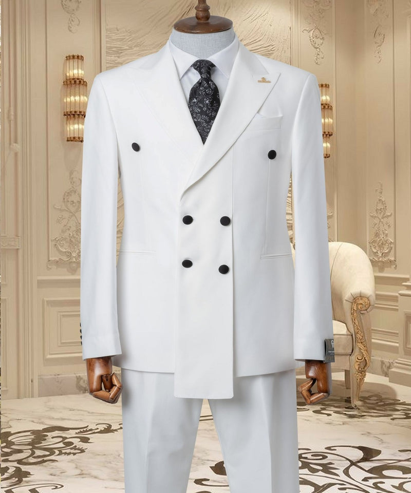 White Double Breasted Peaked Lapel Men Suits 