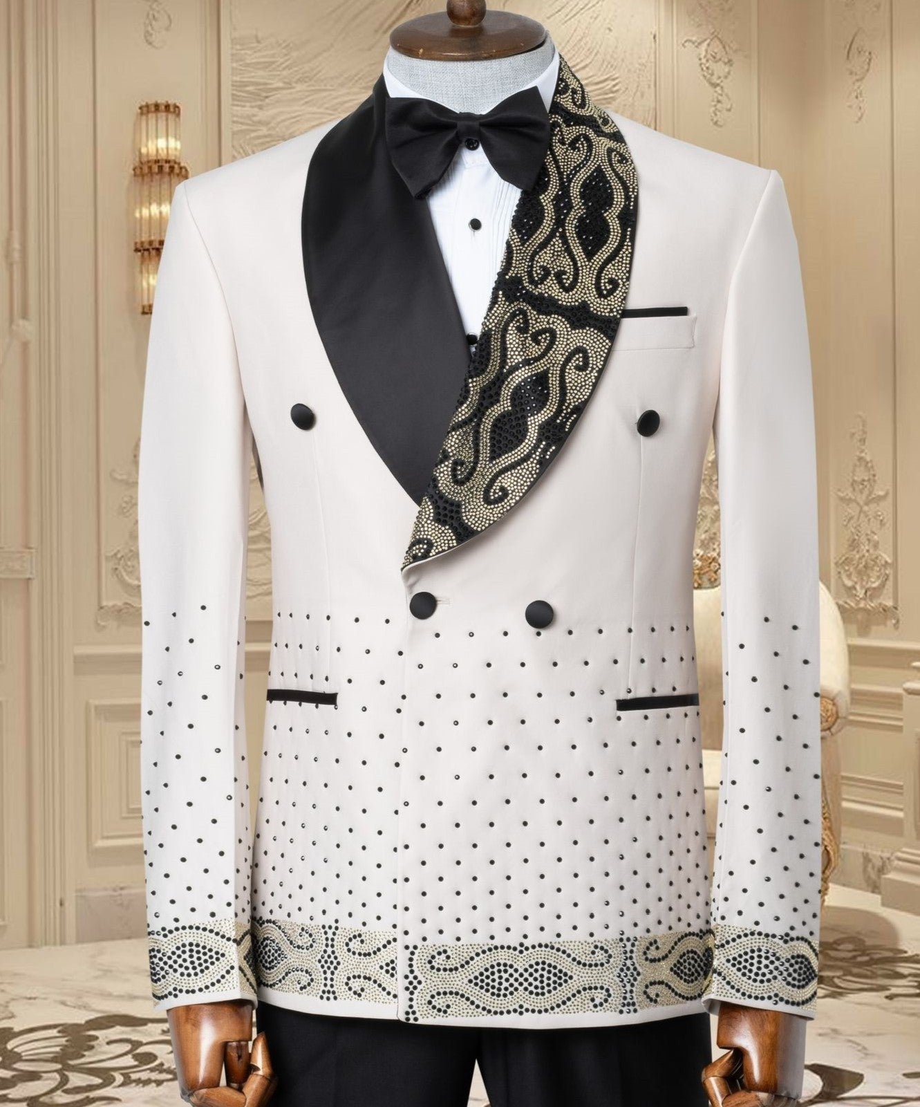 White Tuxedo With Black Stones