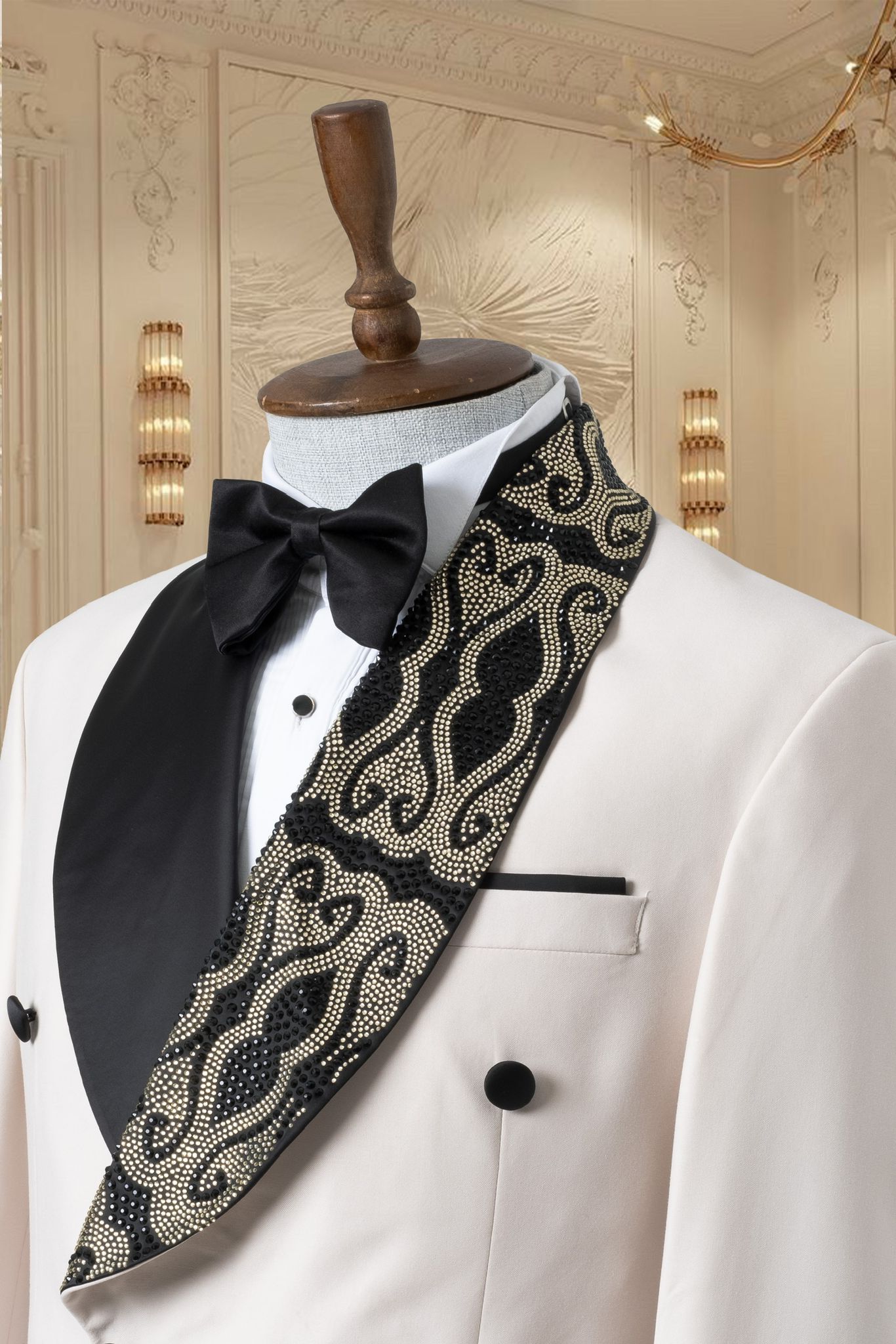 White Tuxedo With Black Stones