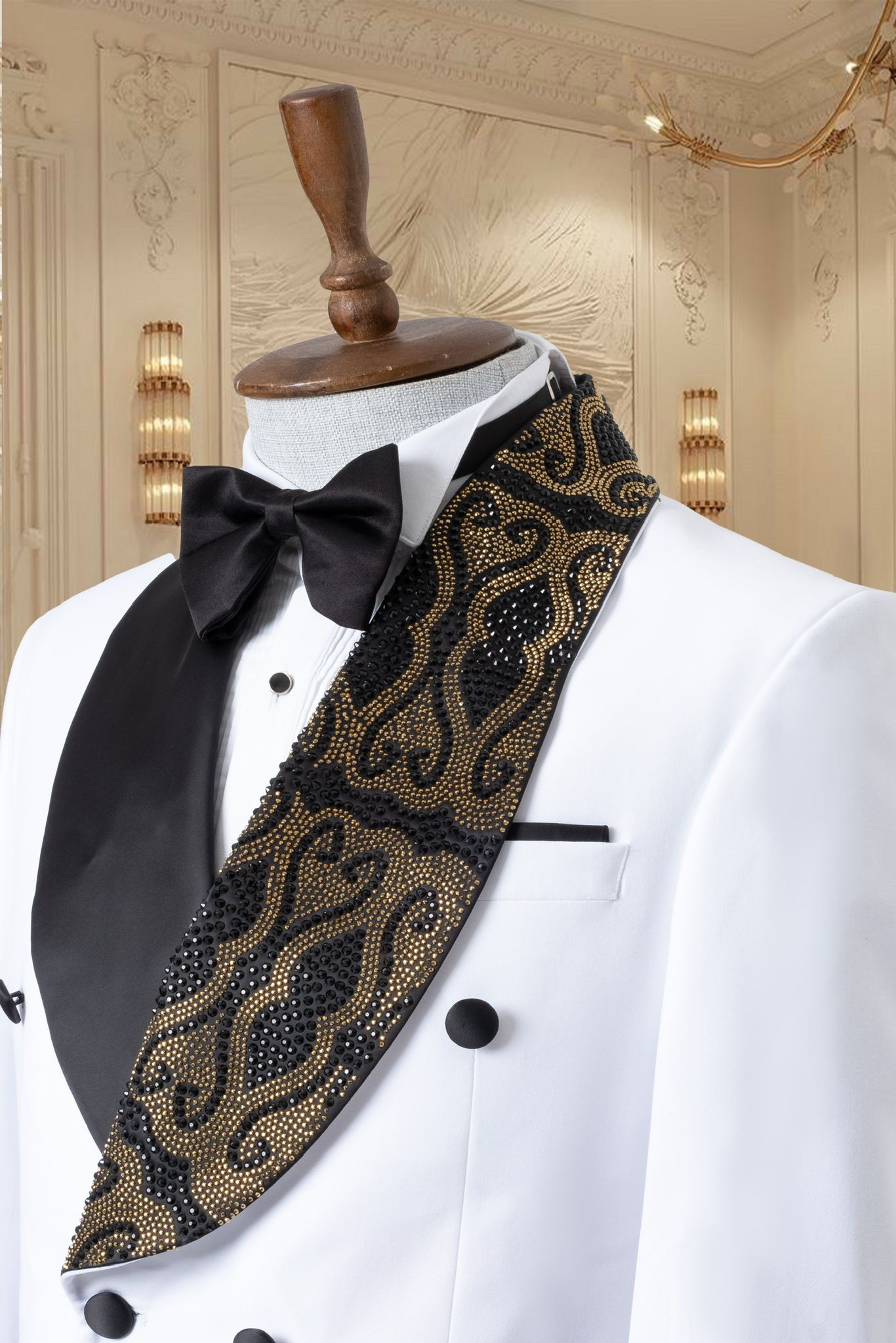 White Tuxedo With Golden Stones