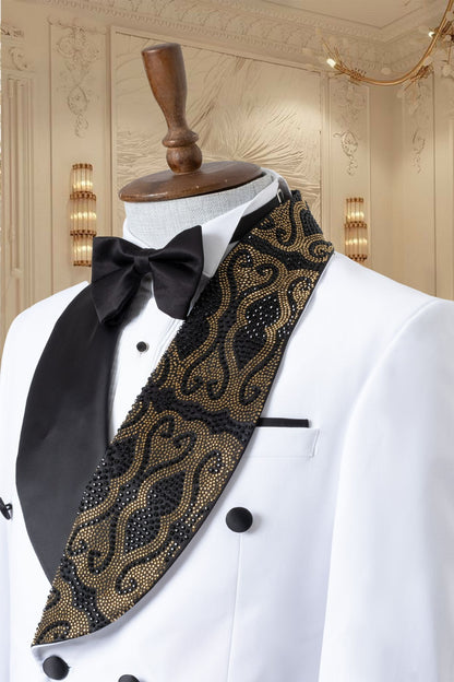 White Tuxedo With Golden Stones