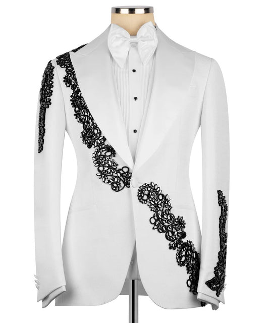 White & Black Embellished Tuxedo – The Grace of Detail