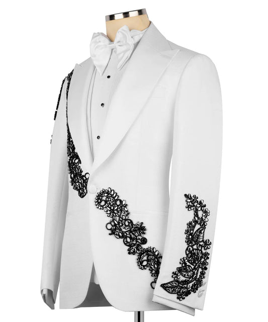 White & Black Embellished Tuxedo – The Grace of Detail
