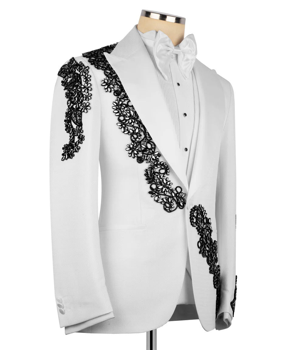 White & Black Embellished Tuxedo – The Grace of Detail