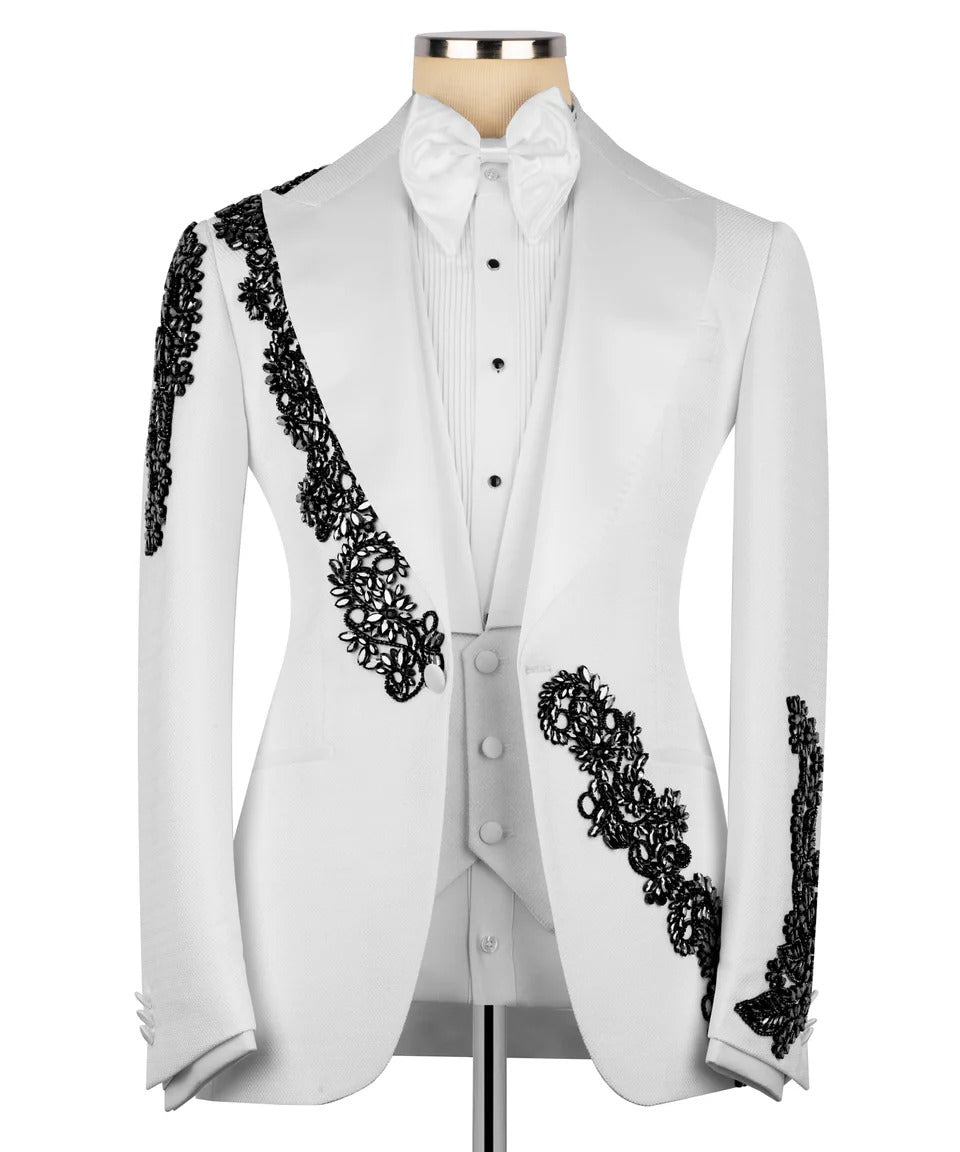 White & Black Embellished Tuxedo – The Grace of Detail