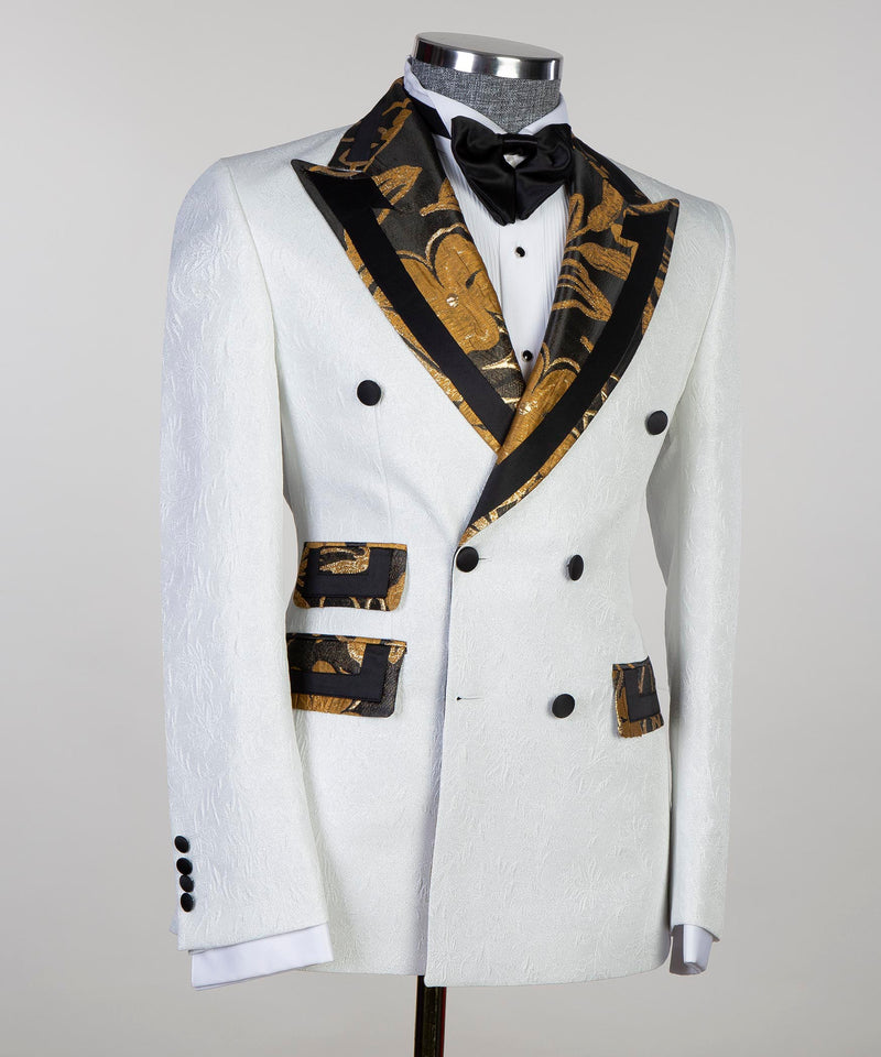 White Double-Breasted Suit with Designer Lapel