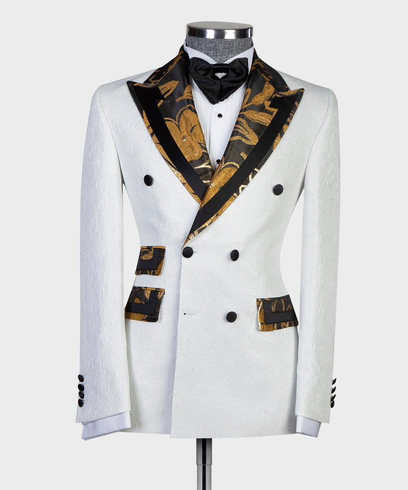 White Double-Breasted Suit with Designer Lapel