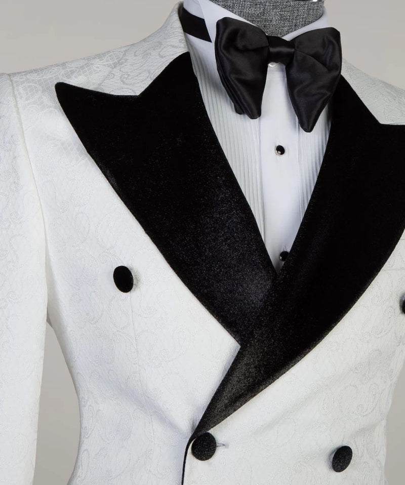 White Double Breasted Tuxedo Jacket 