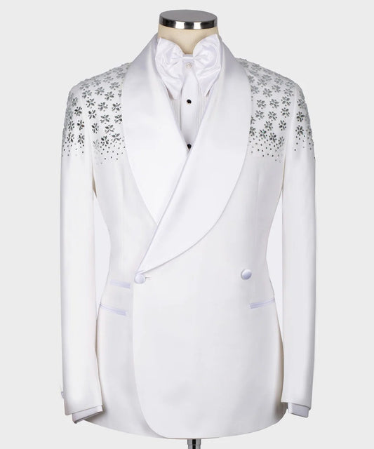 White tuxedo with floral embroidery 