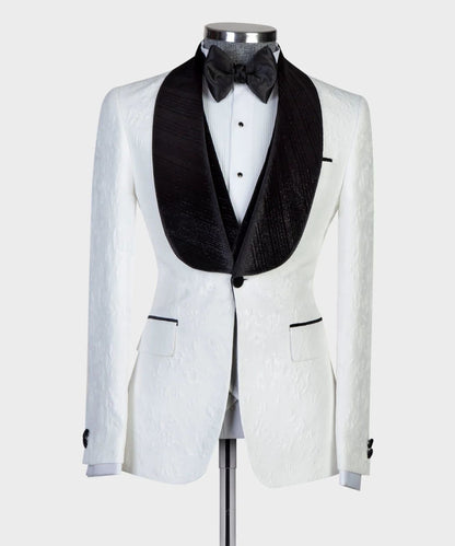 White Tuxedo With Black Shinning Collar 