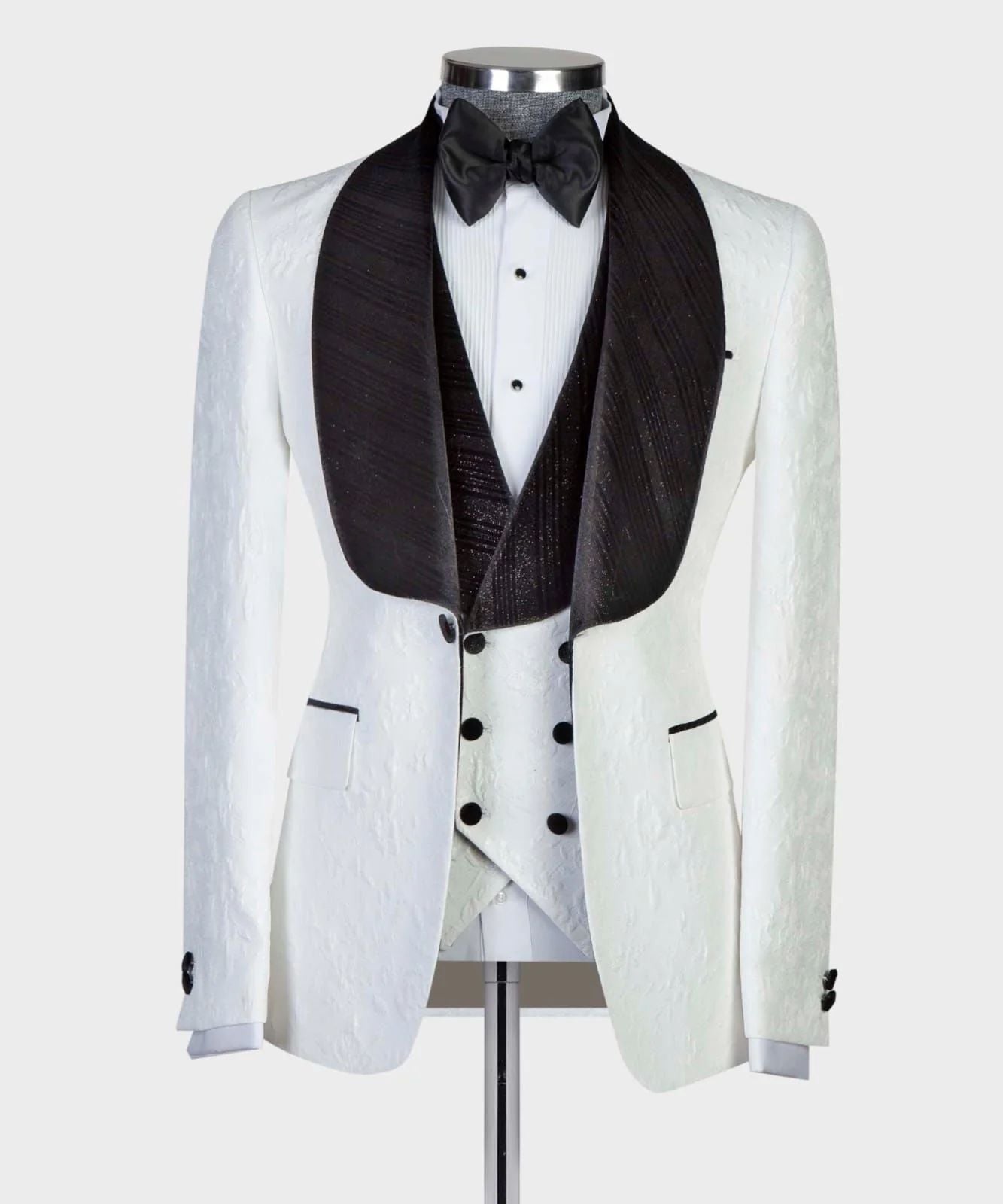 White Tuxedo With Black Shinning Collar 