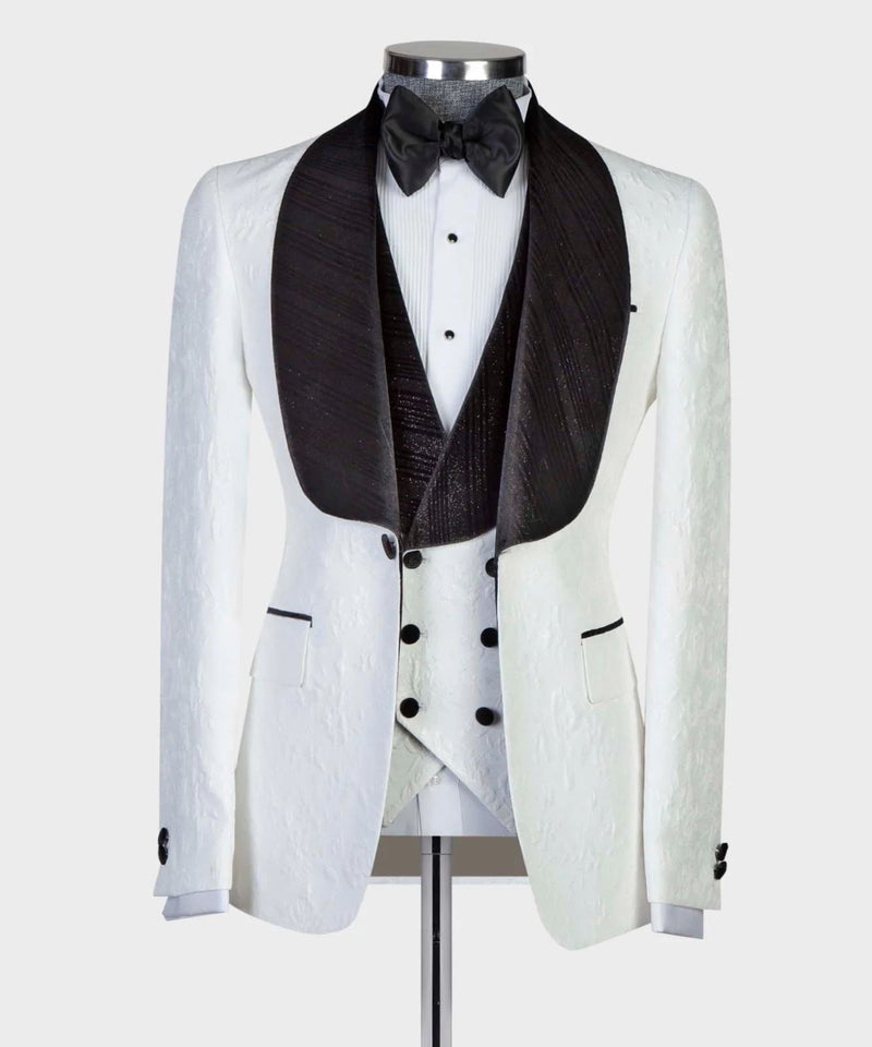 White Tuxedo With Black Shinning Collar 