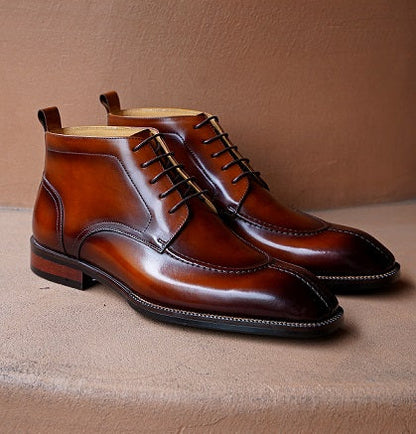 KOSS ATELIER pair of Belmont Chukka Boots for men brown burnished leather lace up ankle boots