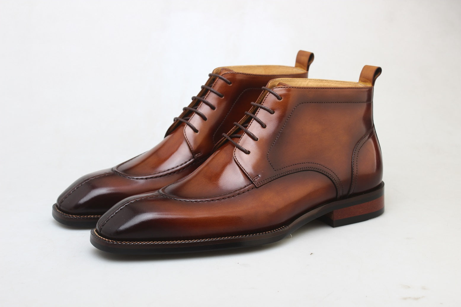 KOSS ATELIER Belmont Chukka Boots for men polished brown leather lace up dress ankle boots