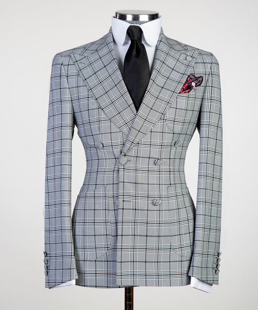 Stylish KOSS ATELIER ash plaid suit for special occasions with modern double-breasted design