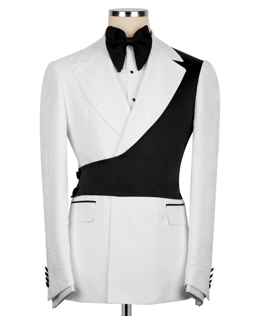 KOSS ATELIER white tailored jacket with black satin sash and bow tie black and white tuxedo for men