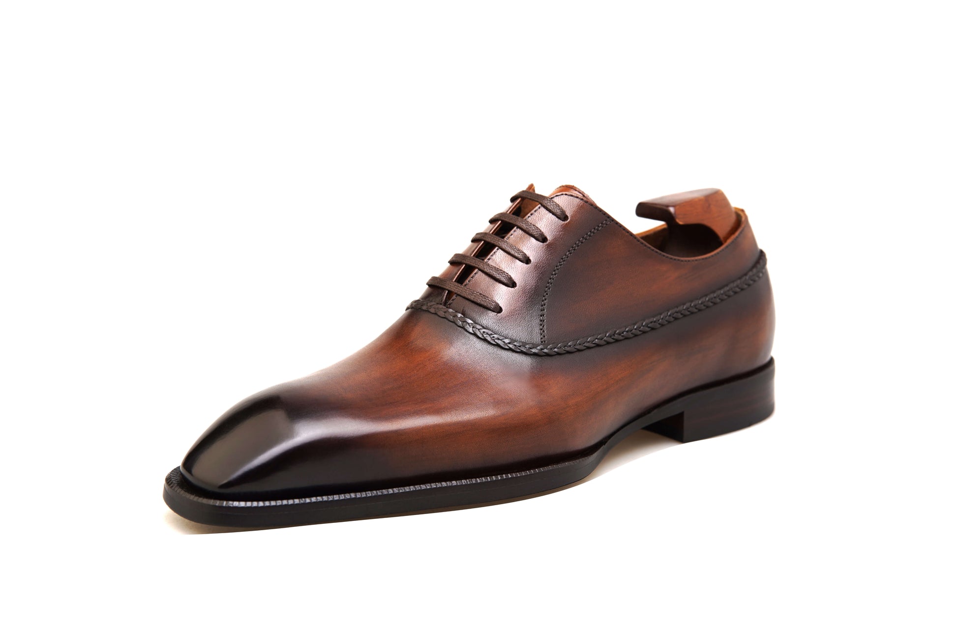 Elegant KOSS ATELIER Braided Balmoral Brown shoes crafted with premium leather for sophisticated style