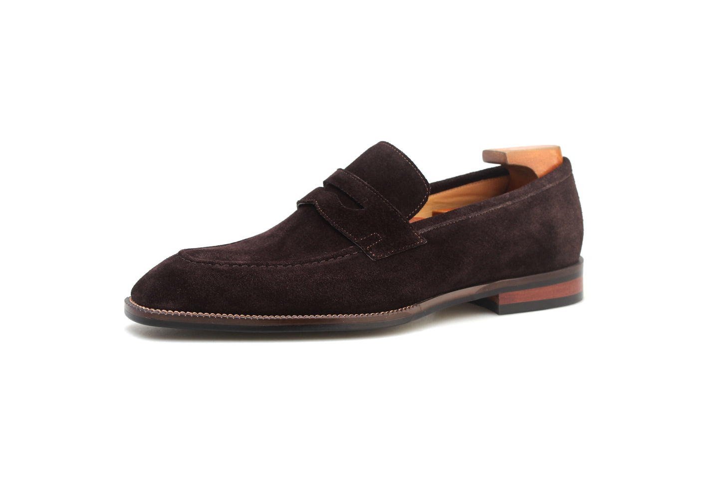 KOSS ATELIER elegant brown suede shoes with wood detail, perfect for stylish occasions