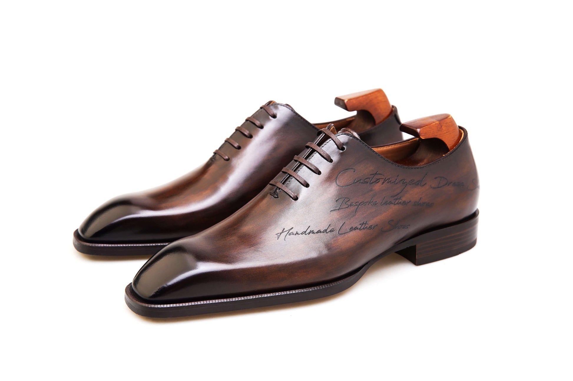 KOSS ATELIER custom patina wholecut oxford shoes crafted from premium leather with elegant design.