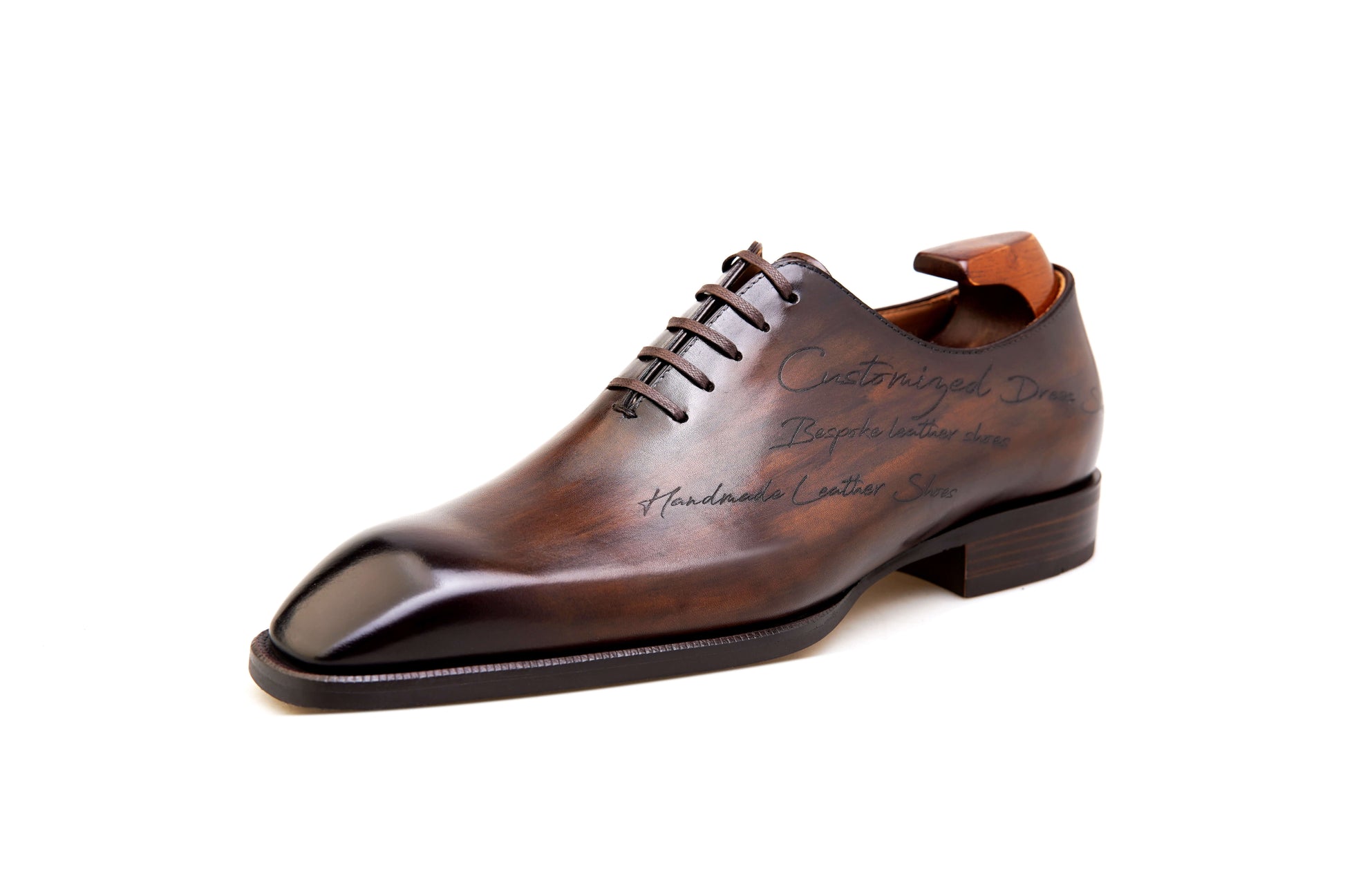 KOSS ATELIER custom patina wholecut oxford shoes with elegant design and shine.