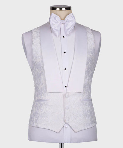 Full White Textured Pointed Collar Tuxedo