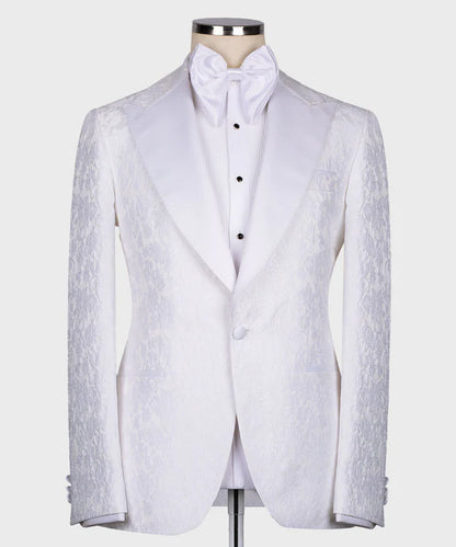 Full White Textured Pointed Collar Tuxedo
