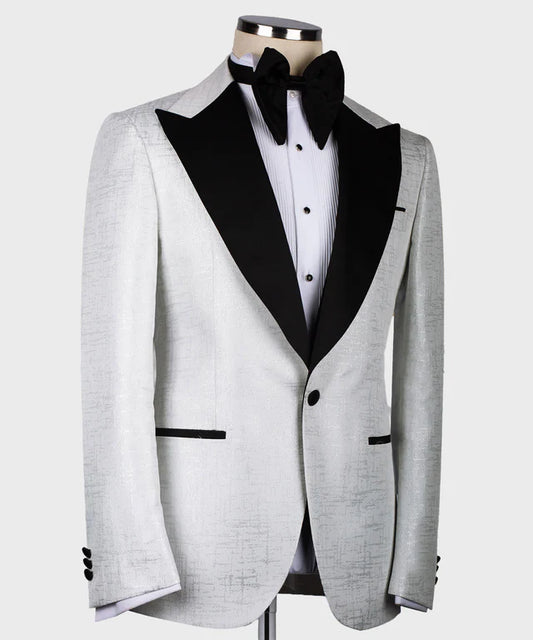 Black Pointed Collar White Tuxedo – Classic Contrast