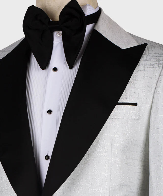 Black Pointed Collar White Tuxedo – Classic Contrast