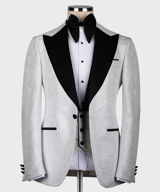 Black Pointed Collar White Tuxedo – Classic Contrast