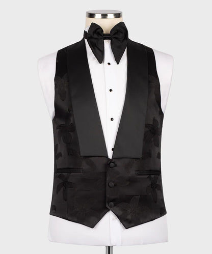 Black Floral Pointed Collar Tuxedo – Bold Texture